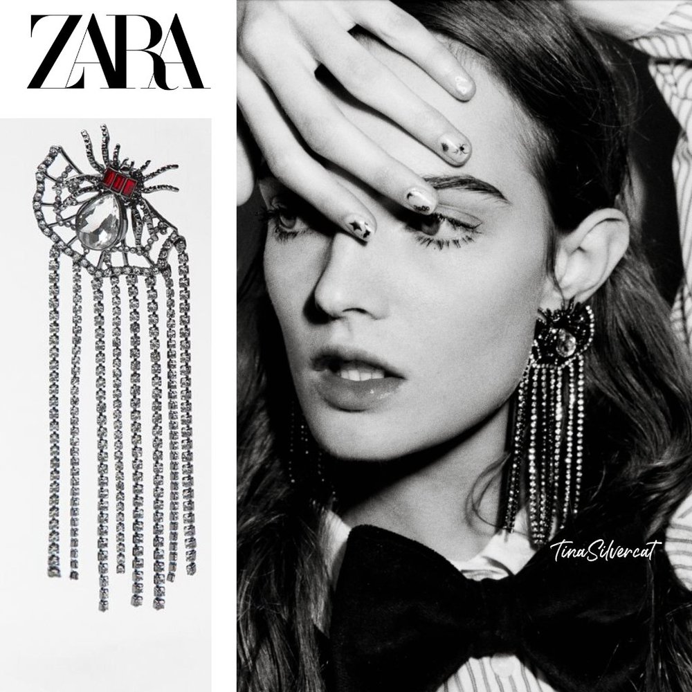 Zara Long Rhinestone Spider Earrings NWT
